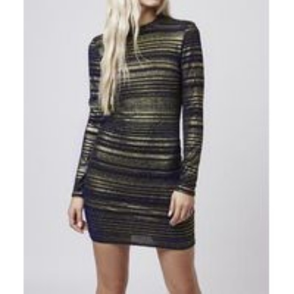 Topshop bodycon black and gold long sleeve dress - Picture 6 of 6